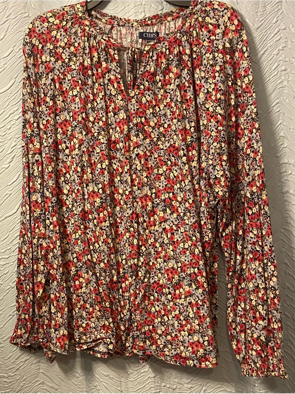 Chaps Floral Peasant Top in Red, Cream & Black